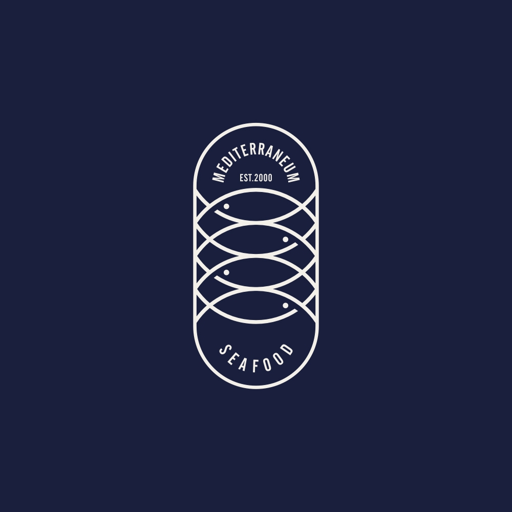 シーフードレストランのロゴデザイン、ミニマリストスタイル、魚のロゴデザイン