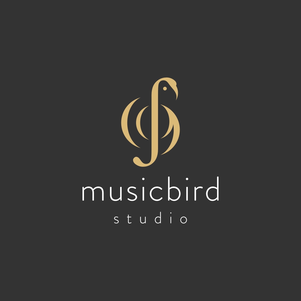 音楽レコーディングスタジオのロゴデザイン、鳥と音符のロゴデザイン